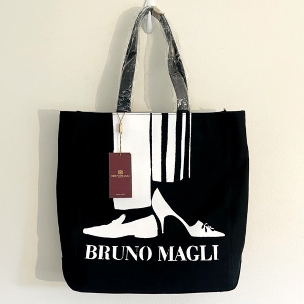 NWT Bruno Magli Canvas Tote with Leather Straps